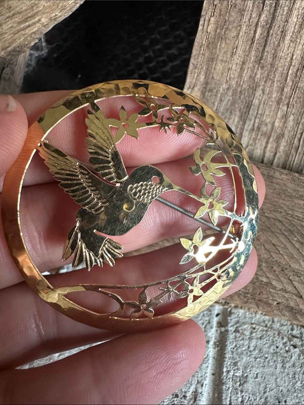 Wild Bryde Gold Tone Hummingbird Brooch Pin